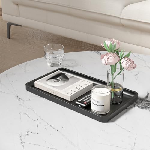 Weenson Black Bathroom Vanity Tray for Countertop Decor Perfume Makeup Toiletries Toilet Tank, Large Bamboo Kitchen Tray for Spice Salt, Serving Tray for Food Coffee, Nightstand Candle 14.2”x8.3” - color: Black, size: 14.2" x 8.3" x 0.8"