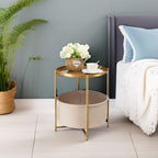 danpinera Round Side Table with Fabric Storage Basket, Metal Side Small Bedside Table Nightstand with Removable Tray Top for Living Room, Bedroom, Nursery, Bathroom, Gold - color: Gold