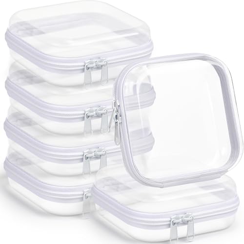 Sanwuta 6 Pcs Clear Hard Zipper Case Plastic Zipper Pouches Transparent Makeup Bag Pencil Case Pouches Toiletry Diaper Bag for Travel Toy Storage Organizer Bins(White,5 x 5 x 2 Inch) - color: White, size: 5 x 5 x 2 Inch