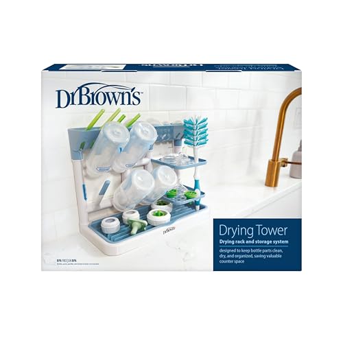 Dr. Brown's Baby Bottle Drying Tower, Stand-Up Countertop Drying Rack with Organized Storage for Baby Essentials, Space Saving Vertical Rack, Blue/White - color: Blue/White
