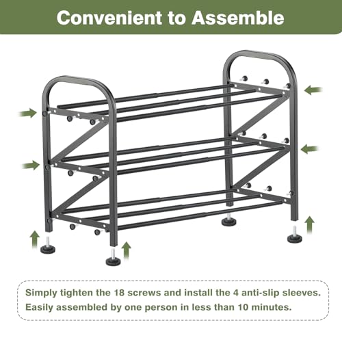 3-Tier Shoe Rack for Closet, 16"-32" Expandable ShoeRackAdjustable for Entryway Closet Doorway SturdyMetal, Black - color: 3 Layers and 3 Tubes