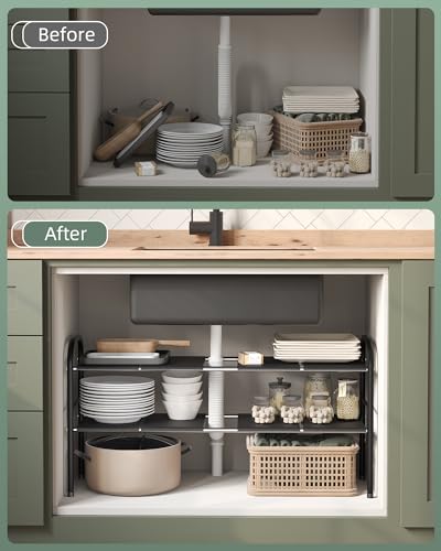 NETEL 2 Pack Under Sink Organizers and Storage,Expandable Under Cabinet Organizer Shelf with 8 Removable Panels,Expandable Shelf for Cupboard,Kitchen,Bathroom,Shoe Storage Rack - size: 8 Panels-2 Pack