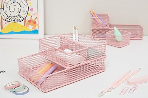 Annova Mesh Stackable Drawer Cabinet and Shelf Organizer Bins Storage Basket School Office Supply Holder Tray- Set of 2 (Light Pink, 3x6x2 Inch) - color: Light Pink, size: 3x6x2 Inch
