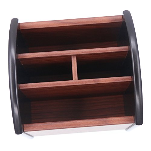 Coideal Remote Control Holder Caddy Wood, Rotating Wooden Pen Pencil Holder Organizer Medium Revolving Desktop Office Supplies Storage for Table (4 Compartments) - size: 4 compartments