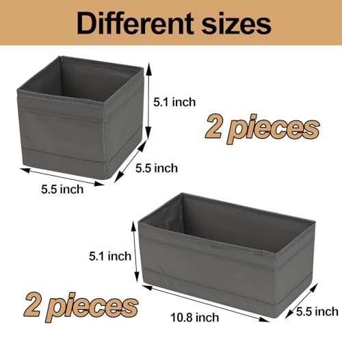Washable Cloth Drawer Organizer, Set of 4 Foldable Sock Dresser Drawer Organizers Storage Boxes, Fabric Storage Boxes Closet Cabinet Organizer for Clothes (Gray, 2M+2S) - color: Gray, size: 2S+2M