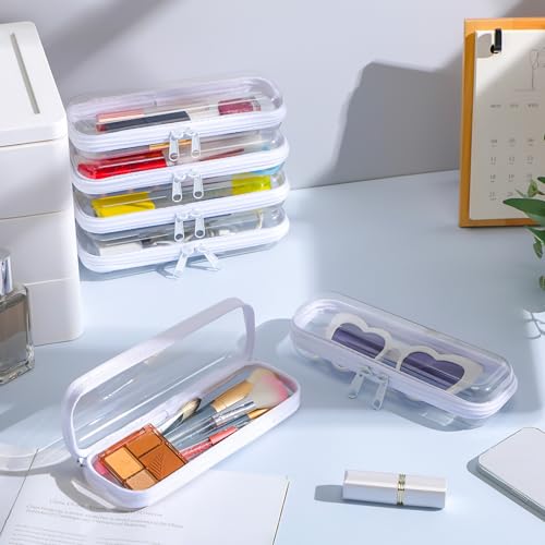 Sanwuta 6 Pcs Clear Hard Zipper Case Plastic Zipper Pouches Transparent Makeup Bag Pencil Case Pouches Toiletry Diaper Bag for Travel Toy Storage Organizer Bins(White,7.87 x 2.56 x 1.57 Inch) - color: White, size: 7.87 x 2.56 x 1.57 Inch