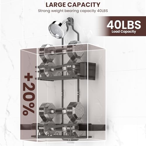 REINHARDT Shower Caddy Hanging, Rustproof Bathroom Caddy Anti-Swing Shower Organizer No Drilling Bath Racks with Soap Holder Multi Hooks Bathroom Storage for Shampoo Sponge, Grey - color: Grey