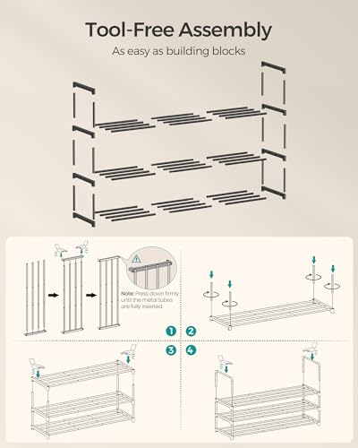 SONGMICS Shoe Rack, 3-Tier Shoe Organizer, Metal Storage Shelf, Upright or Upside Down, for 20-24 Pairs, Stackable, for Entryway, 11.8 x 46.1 x 21.7 Inches, Black ULSA033B01 - color: Black, size: 3 Tiers (46.1"W)