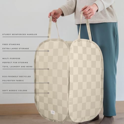 3 Sprouts Pop Up Hamper - Collapsible Laundry Basket, Popup & Foldable Design - Durable Waterproof Fabric for Dirty Clothes, Toys & Towels - Ideal for Dorm, Bedroom & Baby Nursery, Checkerboard Beige - color: Checkerboard Beige