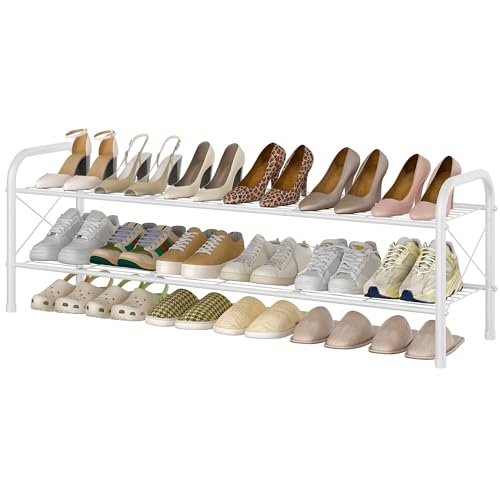 Hoctieon 2 Tier Shoe Rack for Closet, Durable Mesh Style Shoe Rack, Entryway Shoe Shelf, Shoe Storage Organizer for Hallway, Bedroom, Living Room, Wardrobe, White - color: White, size: 2 Tier