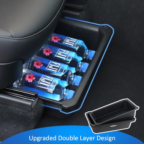 GEEDAR Under Seat Storage Box Organizer for Tesla Model Y (1 pack), Upgraded ABS + TPE Double Layer Hidden Storage Box, Washable Underseat Storage Organizer fit Tesla Model Y Accessories 2021-2024 - size: for 21-24 Model Y Seat