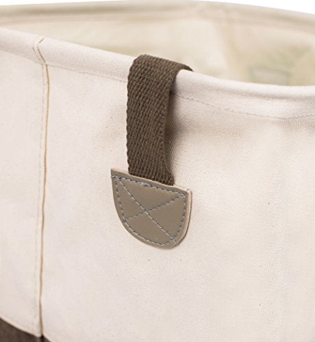 BIRDROCK HOME Square Cloth Laundry Hamper with Handles - Dirty Clothes Sorter - Easy Storage - Foldable - Brown and White Canvas - color: Brown