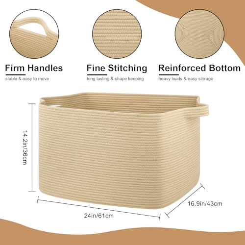OIASKET 95L Extra Large Blanket Basket, 24" x 16.9" x 14.2" Woven Storage Basket for Living Room, Rectangle Nursery Blanket Storage for Toys, Towels, Dirty Clothes (Jute) - color: Jute, size: 24"x16.9"x14.2"