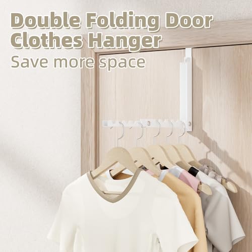 BAKON Over the Door Hooks with 10 Ridges,Compact Double Folding Over the Door Hanger for Bathroom Bedroom Laundry Room,Metal Over Door Drying Rack, Space Saving Over the Door Clothes Hanger(1, White) - color: White