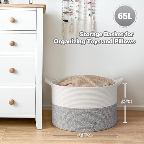 Goodpick Large Storage Basket 19.7'' x 12.6'', Basket for Blankets Living Room, Toy Storage Organizer for Clothes, Toys, 65L Grey - color: Light Grey, size: 19.7x19.7x12.6 Inch (Pack of 1)