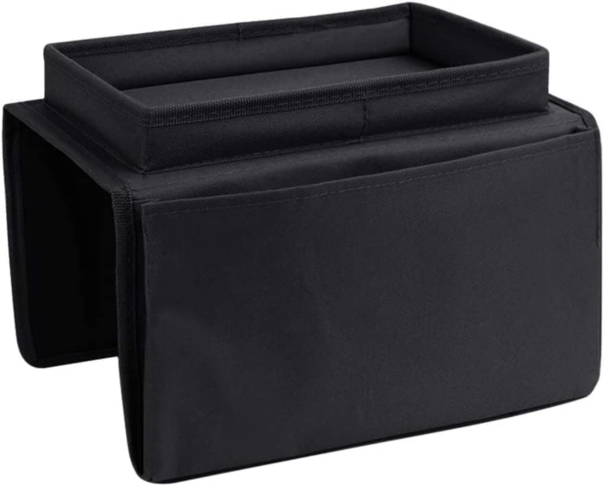 Sofa Armrest Organizer with Cup Holder No-Slip Couch Sofa Armrest Organiser Couch Remote Caddy Control Holder with 1 Large Pockets and 3 Small Pockets for TV Remotes Cellphone Magazines Drinks (Black) - color: Black
