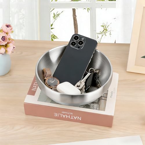 Silver Decorative Bowl Key Holder Bowl for Entryway Table Catchall Bowl for Candy Key Fruit Decorative Serving Bowls for Coffee Table Home Decor, 7.4 Inches - color: Silver, size: 7.4 Inches