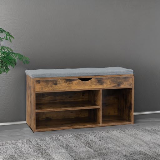 WellFurGeer Shoe Bench with Storage, Entryway Bench with Shoe Storage, Shoe Rack with Bench, Shoe Storage Bench with Padded Cushion, Brown + Gray - color: Brown + Grey