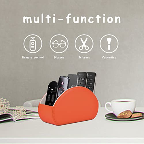 Remote Control Holder,TV Remote Caddy/Box with 5 Compartments,Bedside Table Organizer for Controller,Glasses,makeup brushes,jewelry and Media Player,Pen/Pencil Storage(Orange) - color: Orange