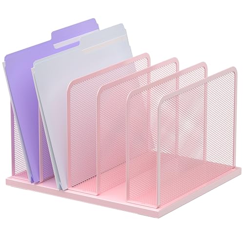 Kuntine.B Desk File Organizer Upright Mesh Desktop Organizer File Sorter Office Organization File Holder for Home, Office & Classroom (Pink, 1 Pack 5-Section) - color: Pink, size: 1 Pack 5-Section