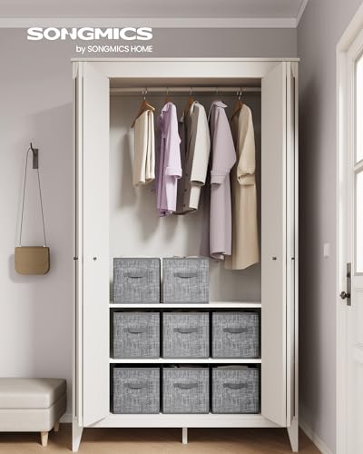 SONGMICS Storage Cubes, 11.8 x 11.8 x 11.8 Inches Non-Woven Fabric Bins with Double Handles, Set of 8, Closet Organizers for Shelves, Foldable, for Clothes, Cattail Gray UROB830G01 - color: Cattail Gray, size: 8 Pack (11.8"L x 11.8"W x 11.8"H)