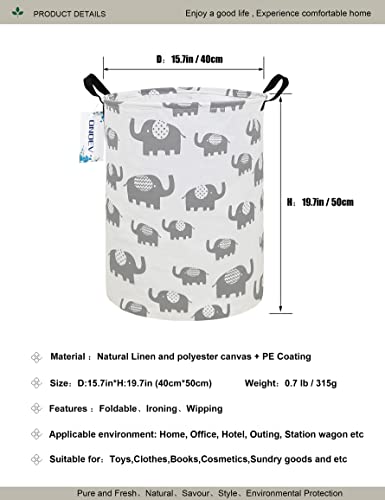 Round Elephant Laundry Basket,Collapsible Laundry Hamper for Nursery,Cute Elephant Toy Storage Bin for Kids,Waterproof Storage Basket for Home,Bedroom,Playroom,New Parent Gift(Grey Elephant) - color: Grey Elephant