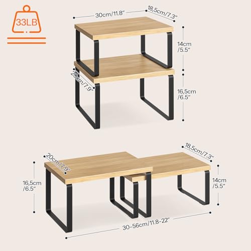 HOOBRO Cabinet Organizer Shelf, Set of 2, Kitchen Countertop Organizer, Kitchen Countertop Shelf, Spice Rack for Counter, Stackable, Expandable for Cabinet, Kitchen, Natural and Black BN33TL01 - color: Natural+ Black