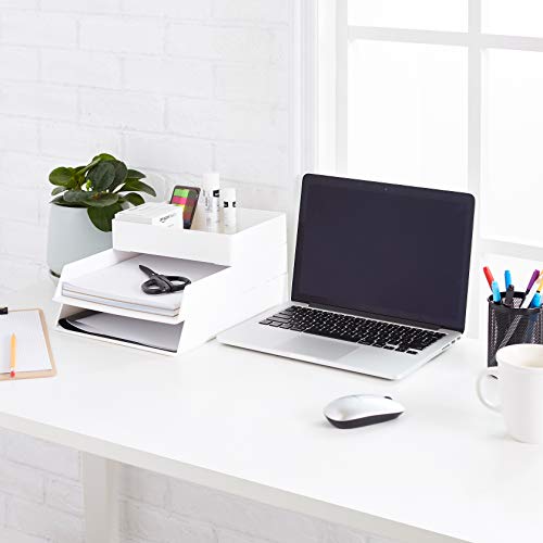 Amazon Basics Rectangular Plastic Desk Organizer with Storage Trays, Accessory Tray, Drawer Organizer, 9.4 x 6.7 x 2 inch, White - color: White, style: 1 Pack