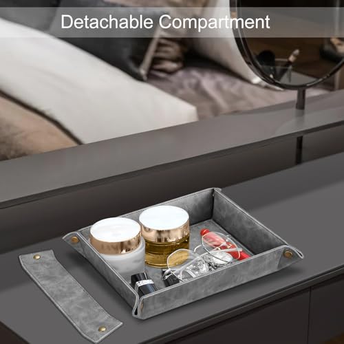 SITHON Valet Tray Desktop Storage Organizer, Removable 2 Compartments Catchall Tray Bedside Vanity Nightstand Caddy Holder Desk Storage Plate (Gray) - color: Gray