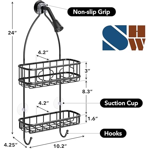 Simple Houseware Bathroom Hanging Shower Head Caddy Organizer, Black (24 x 10.2 x 4.25 inches) - color: Black, size: Medium