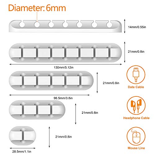 Cord Holder Cable Organizer Clips – Self Adhesive Cord Organizer for Desk, Car, Nightstands, Office, White Silicone Cord Keeper Cable Clips Wire Holders for Phone Charger Cords (7-5-3-1-1 Slots) - color: White