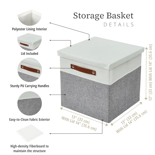 DECOMOMO Storage Basket with Lid, Storage Cubes with Handles, Fabric Box with Lid (Grey and White, 13” / 3 Pack) - color: Grey and White, size: Cube 13"