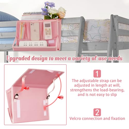Bedside Caddy Bedside Storage Organizer Bedside Organizer with Power Strip Holder and 2 Adjustable Straps for Home Bunk Bed Dorm Sofa (Pink) - color: Pink