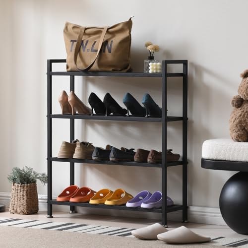 Heavy Duty 4-Tier Shoe Rack Metal Shoe Storage Shelf for 12 Pairs of Shoes Entryway Durable Shelf Easy to Assemble