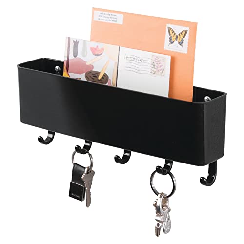 mDesign Mail, Letter Holder, Key Rack Organizer for Entryway, Kitchen - Wall Mount, Black - color: Black