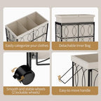 Laundry Hamper with 3 Section, Large 180L Rolling Laundry Basket with Wheels, Metal Heavy Duty Laundry Hamper with Detachable Bags, Dirty Clothes Hamper Organizer for Bedroom, Bathroom(Beige)