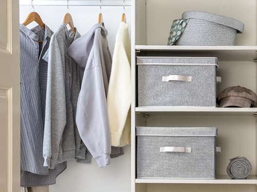 StorageWorks Fabric Storage Bins with Lid, Decorative Storage Boxes for Shelves, Stackable Closet Organizer Basket with Handles, Large, Gray, 2-Pack - color: Gray, size: Large