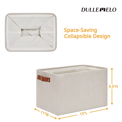 DULLEMELO Fabric Organizer for Storage, Office, Home, Nursery - Small Fabric Storage Basket with Handles (Beige) - color: Beige, size: Medium-15"x11"x9.5"