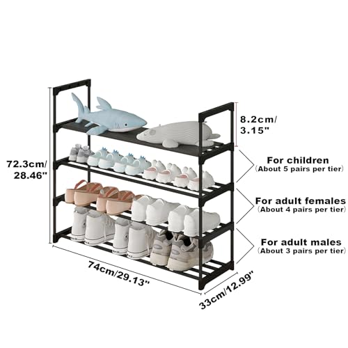 Calmootey 4-Tier Shoe Rack, Tall Large Capacity 20 Pairs Shoes Storage Organizer, Stackable Wide Shoe Shelf for Entryway, Hallway, Black - size: 4-Tier