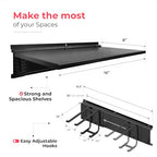 TIDYME Heavy-Duty Garage Wall Storage System | Wall Mounted Tool Organizer Rack with Shelving | 10-Piece Mounting Kit | Includes 4x10” Double-Layered Hooks & 2x16.5” Floating Utility Shelves - size: 64" (2 Shelves)