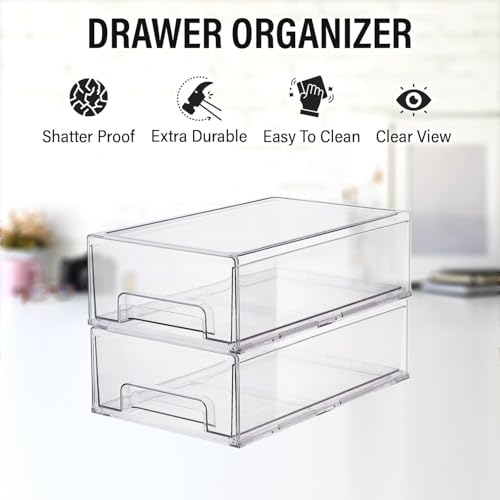 ShelfShaper Clear Plastic Storage Drawer Organizer Bins, Perfect for Kitchen Organization or Pantry Organization and Storage, Fridge Drawer Organizer Bins, Pantry Storage and Organization Bins - size: Medium 13.5 x 8.3 x 4.5