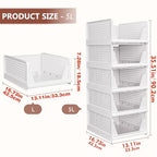 CTSNSLH 5 Pack Closet Organizers Storage Box, Closet Storage Stackable Storage Bins, Plastic Drawer Basket for Wardrobe Cupboard Kitchen Bathroom Office, White - size: 5 PACK-L