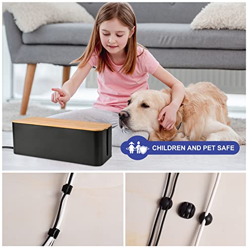 Cable Management Box - Wooden Style Large Cord Organizer to Hide Wires & Power Strips | Desk Computer Cable Organizer | Safe ABS Material | 16" (L) x 6.2" (W) 5.3" (H) | for Home & Office - Black - size: Large