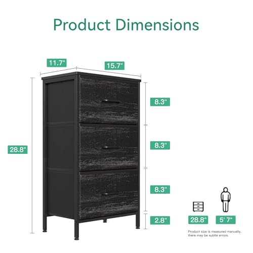 AODK Dresser for Bedroom Nightstand Small Dressers Chest of Drawers End Table for Living Room, Closet Dresser with 3 Storage Drawers Organizer Clothes, Charcoal Black - color: Charcoal Black