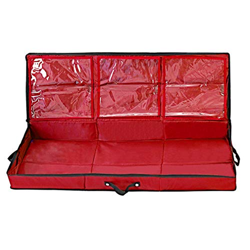 Primode Wrapping Paper Storage Container | Gift Wrap Organizer Under Bed | 41”x14”x6” | Fits 18-24 Rolls Up to 40” | 600D Oxford | Box Holder with Pockets for Ribbon, Bows and Accessories (Red) - color: Red