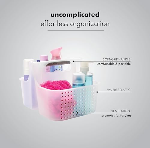 madesmart Large Portable Shower Caddy, Hold Soap, Shampoo, Hair Supplies and Beauty Products, Cleaning Supplies Organizer for Home, Dorm, Plastic Shower Tote, Soft Handle, Frost - color: Frost, size: Large