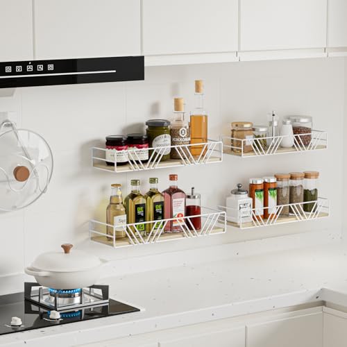 Amaoot Floating Shelves for Wall Set of 4, Different Sizes Mounted Wood Floating Shelf, Wall Shelves for Living Room, Bedroom, Bathroom, Kitchen, Farmhouse Decor, Office - color: White