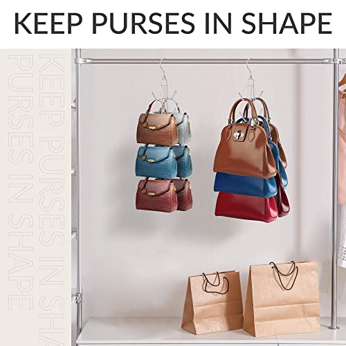 ZEDODIER 3 Pack Purse Organizer for Closet, Heavy-Duty Hanging Purse Hanger Closet Holds Up to 18 Purses, Metal Rotating Space Saving Bag Holder Handbag Storage Hook Backpack Rack, Silver - color: Silver, size: 3 Pack
