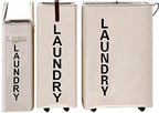 92L Large Laundry Hamper with Leather Handle,Standable Laundry Basket with Wheels ,Large Hamper,Rolling Laundry Basket White - color: Beige/XXL, size: Super Large 27.5"