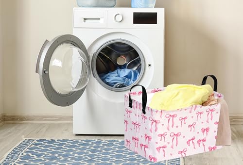 Pink Bowknot Girls Gifts Storage Box Clothes Hamper Basket Collapsible Organizer Bin Toys Shelf Baskets for Home Bedroom Decor - color: bowknot